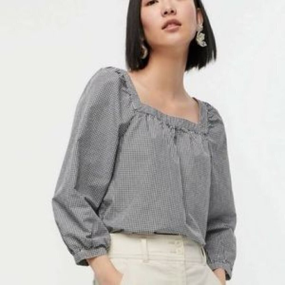 J. Crew Black & White Penny Gingham Plaid Long Sleeve Top 12